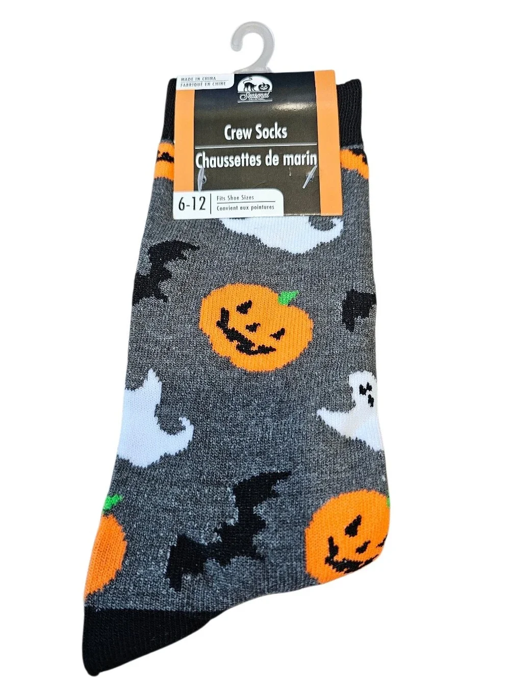 Halloween Crew Socks - Ghost & Pumpkin Designs, Size 6-12, New